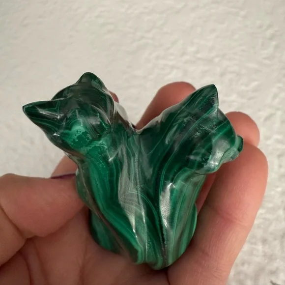 Green Malachite Cats Figurine Carved - Picture 3 of 13